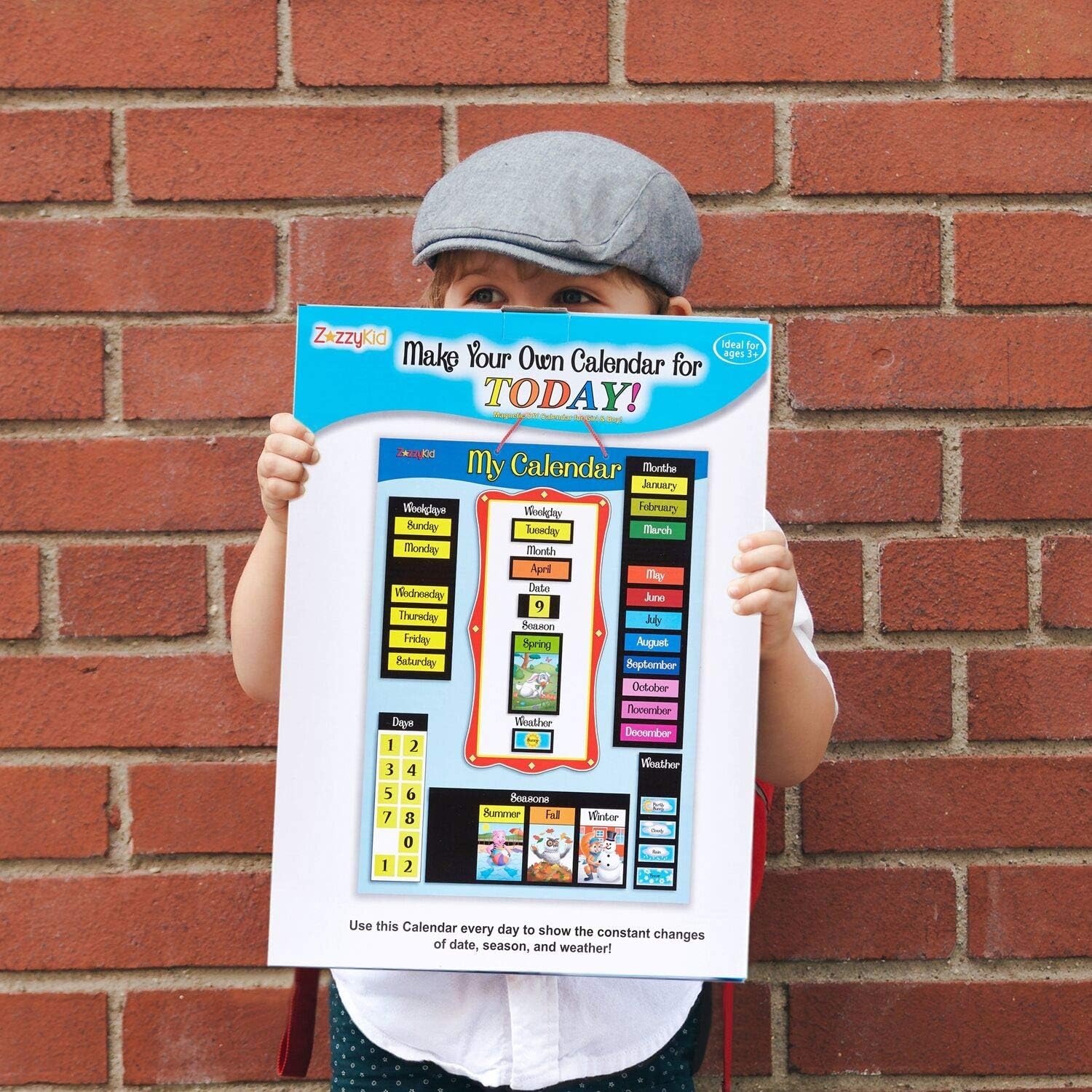Магнітний календар Zazzikid для вивчення днів тижня, місяці, погоди та сезонів, синій (англійська))