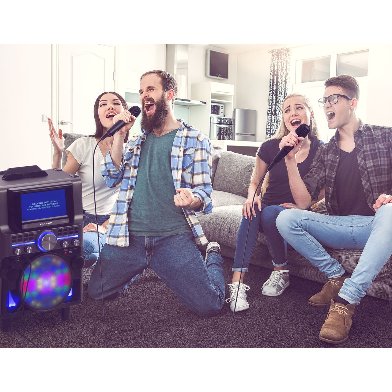 Караоке система Auna DisGo Box 360, 2 мікрофони HDMI BT (10031975)