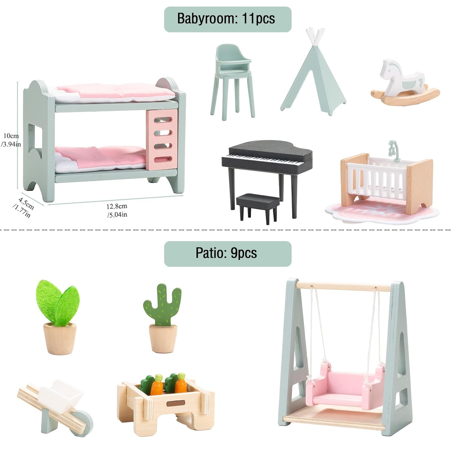 Набір меблів із 20 шт. для лялькового будиночка