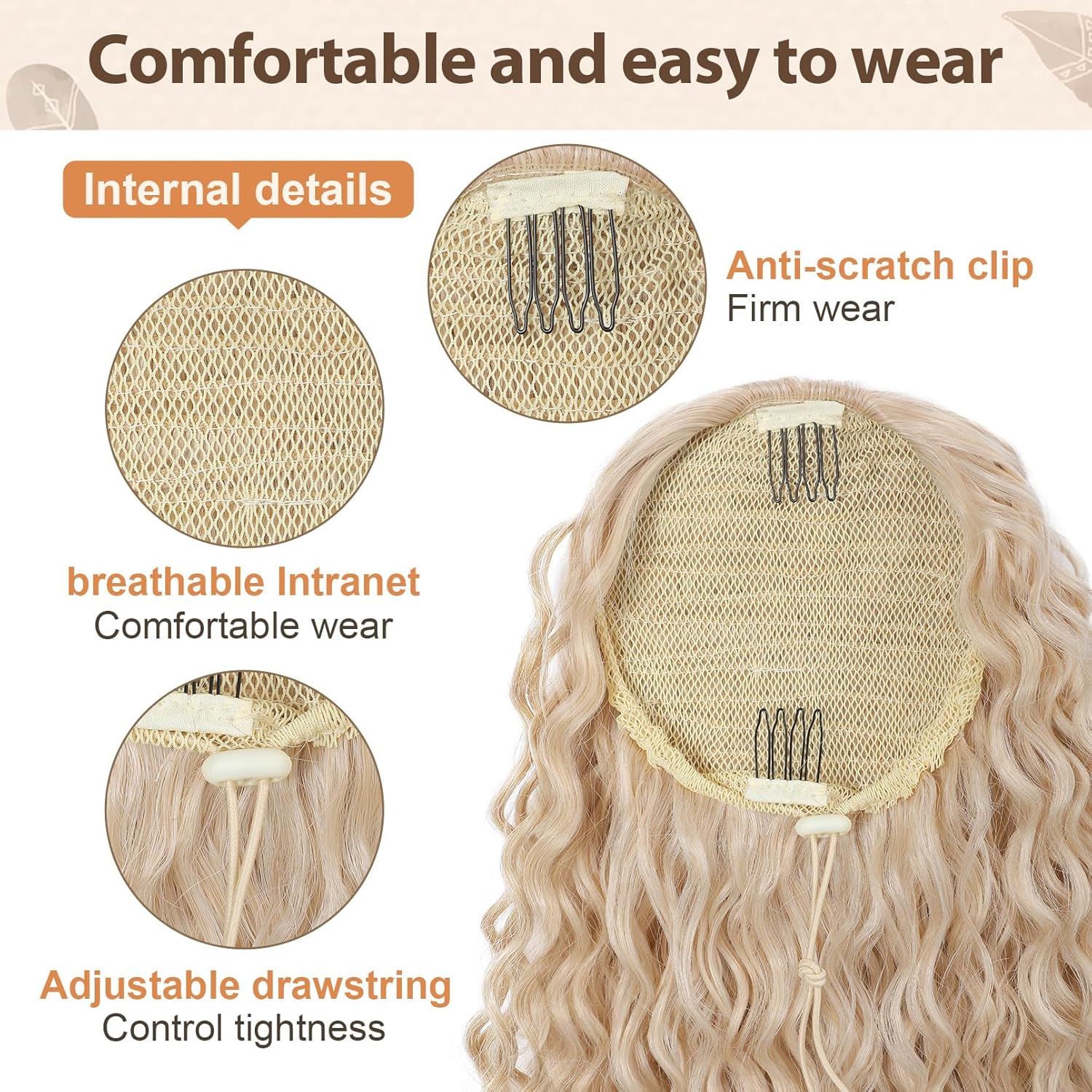 Накладне волосся із зав'язкою FLUFYMOOZ, хвилясте, колір медовий блонд з блондинистими пасмами 66 см